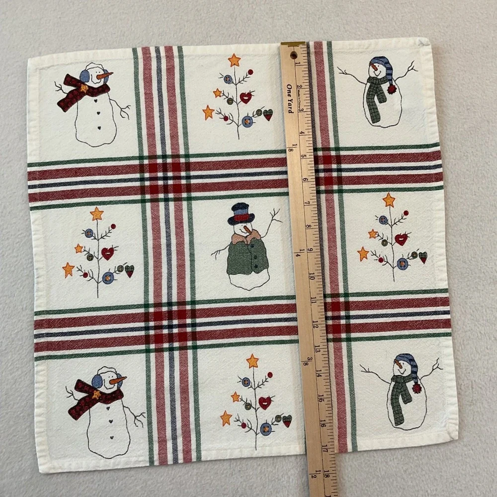 St Nicholas Square Snowman Plaid Cotton Napkins Set of 9 White Red Green Holiday